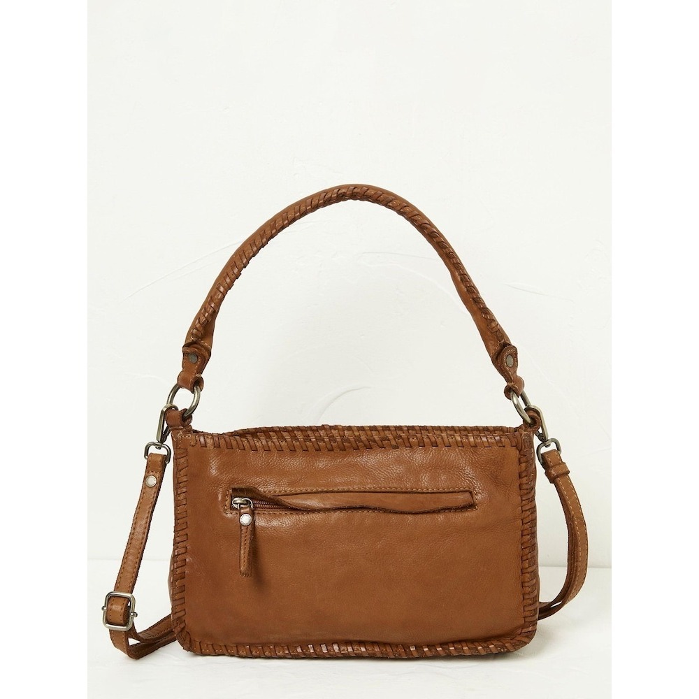Fat Face Blythe Whipstitch Crossbody Bag Tan Leather Boho Braided Handle
